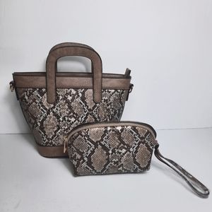 Women's Mini Handbag Tote Matching  Makeup Bag Double Handles Faux Leather